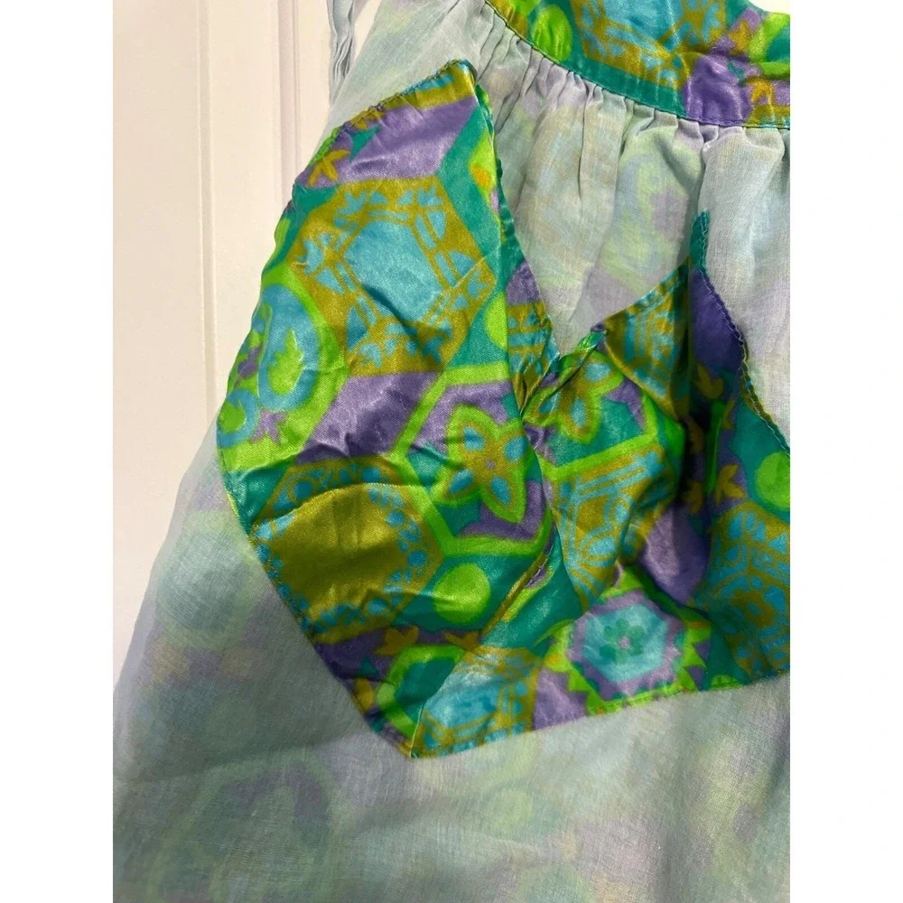 Vintage shiny green and purple 70s psychedelic‎ print apron
